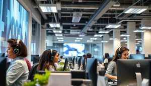 Agents efficiently managing customer inquiries at a call center in Tijuana, showcasing professionalism and technology.