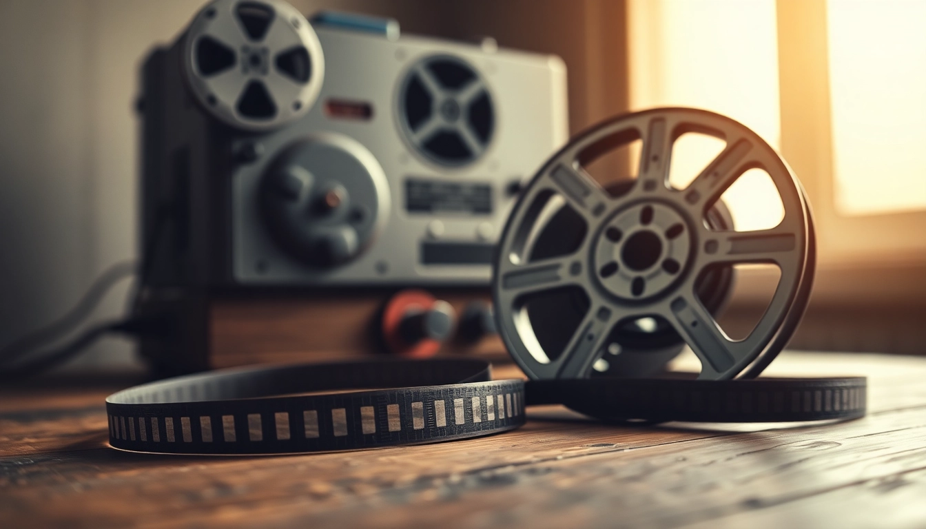 Download free public domain movies archive featuring classic films on a vintage film reel.