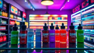 Find Dummy Vapes near me in a colorful vape shop with vibrant product displays.