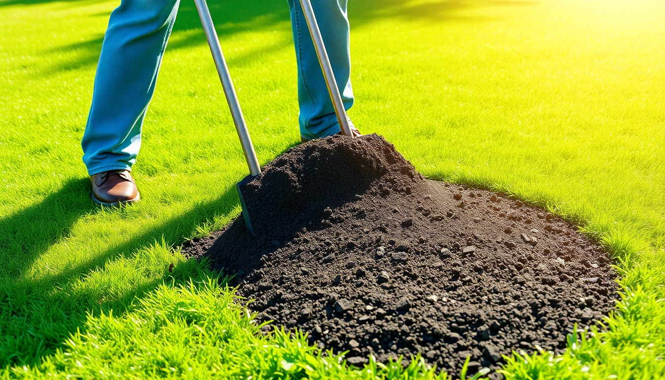 Applying lawn top dressing with nutrient-rich compost for a healthy lawn.