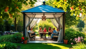 Enjoying a stylish gazebo in Ireland's garden, ideal for outdoor events and gatherings.