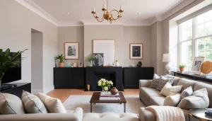 Inviting Bloomsbury living room with modern decor and warm lighting for a cozy atmosphere.