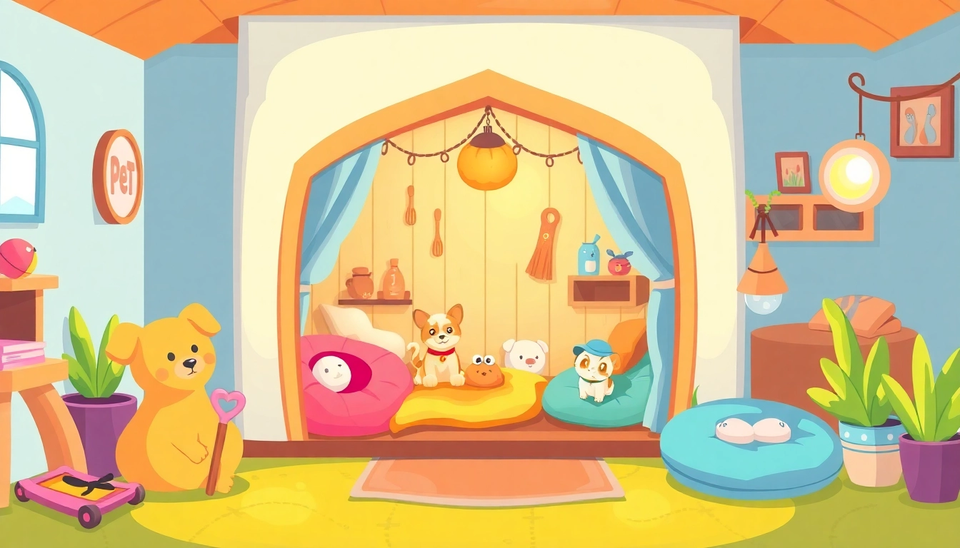 Learn more information about a vibrant pet house showcasing cozy interiors and fun accessories for pets.