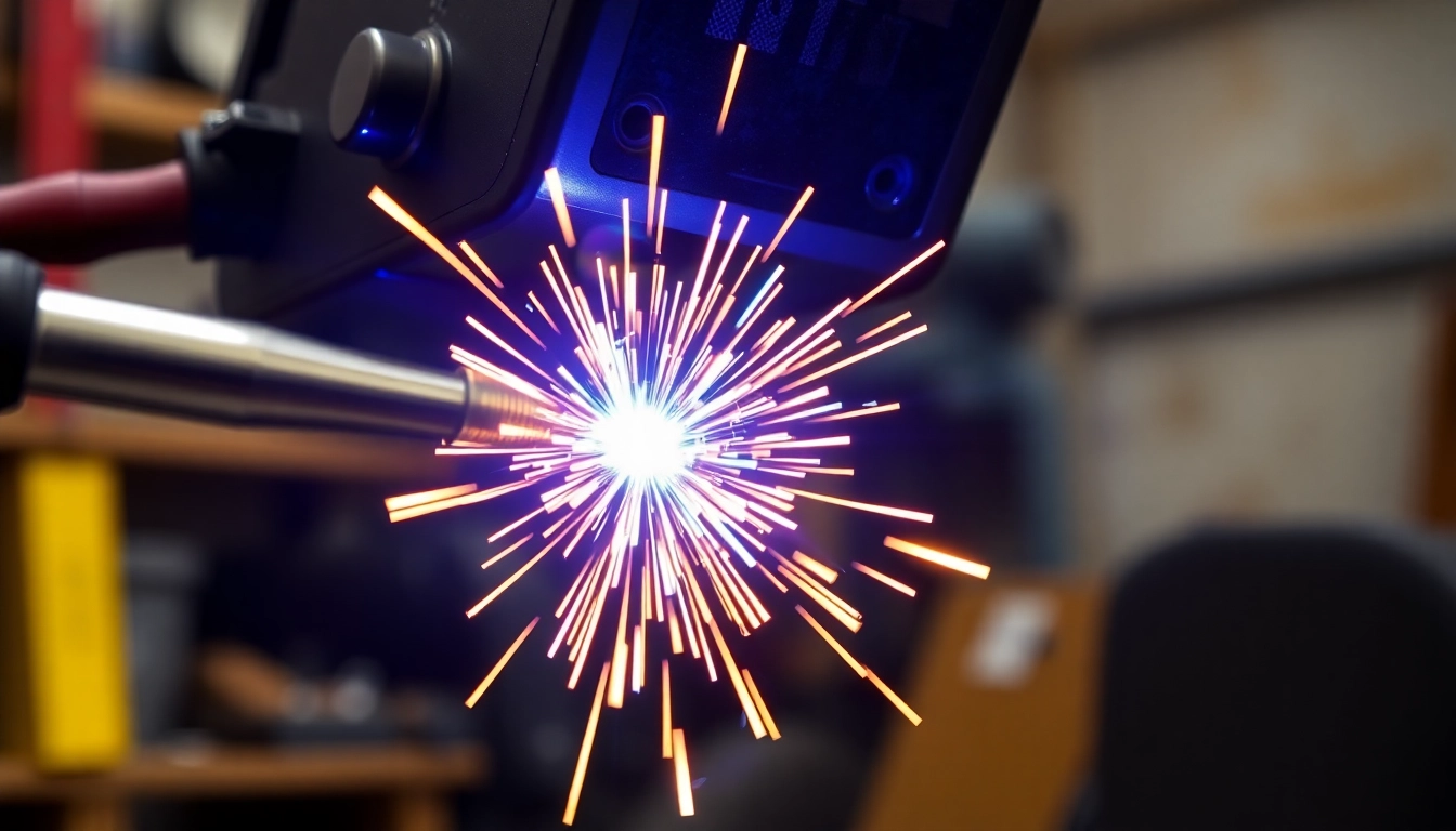 Operating an ac dc tig welder, showcasing vibrant sparks and welding precision in a metal workshop.