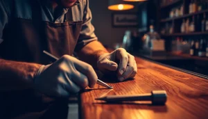 Inspecting a back bar repair process with tools focused in a well-lit workspace.