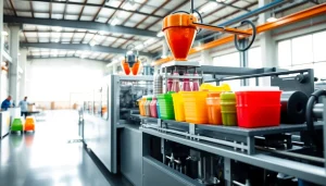 Blow Molding Machine transforming plastic preforms into containers efficiently in a modern factory setting.