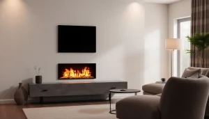 Realistic water vapor fireplace emits safe flame illusions, enhancing the living space's ambiance and aesthetics.
