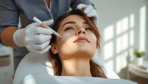 Client receives the Fett-weg Spritze treatment in a modern aesthetics clinic, showcasing professional care.
