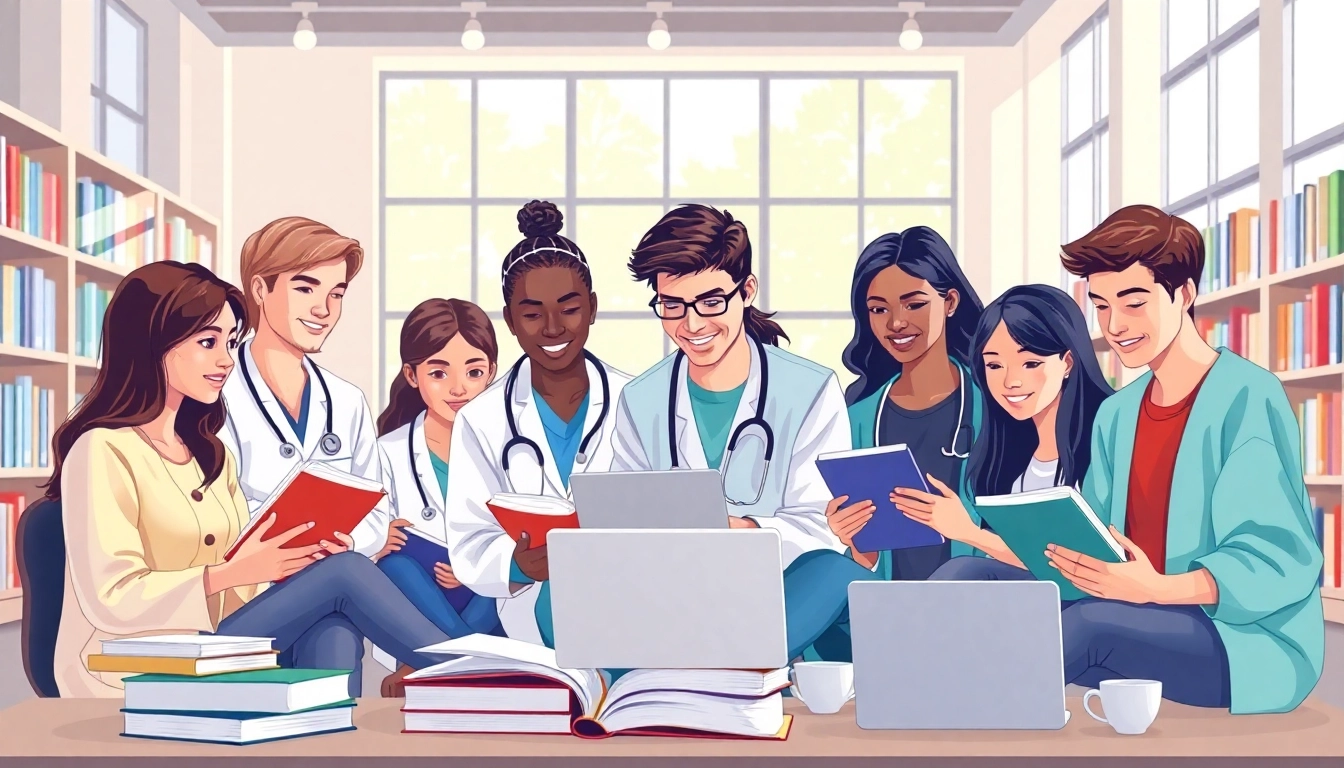 Medizinstudium ohne NC: Studierende lernen gemeinsam in einer modernen Bibliothek.